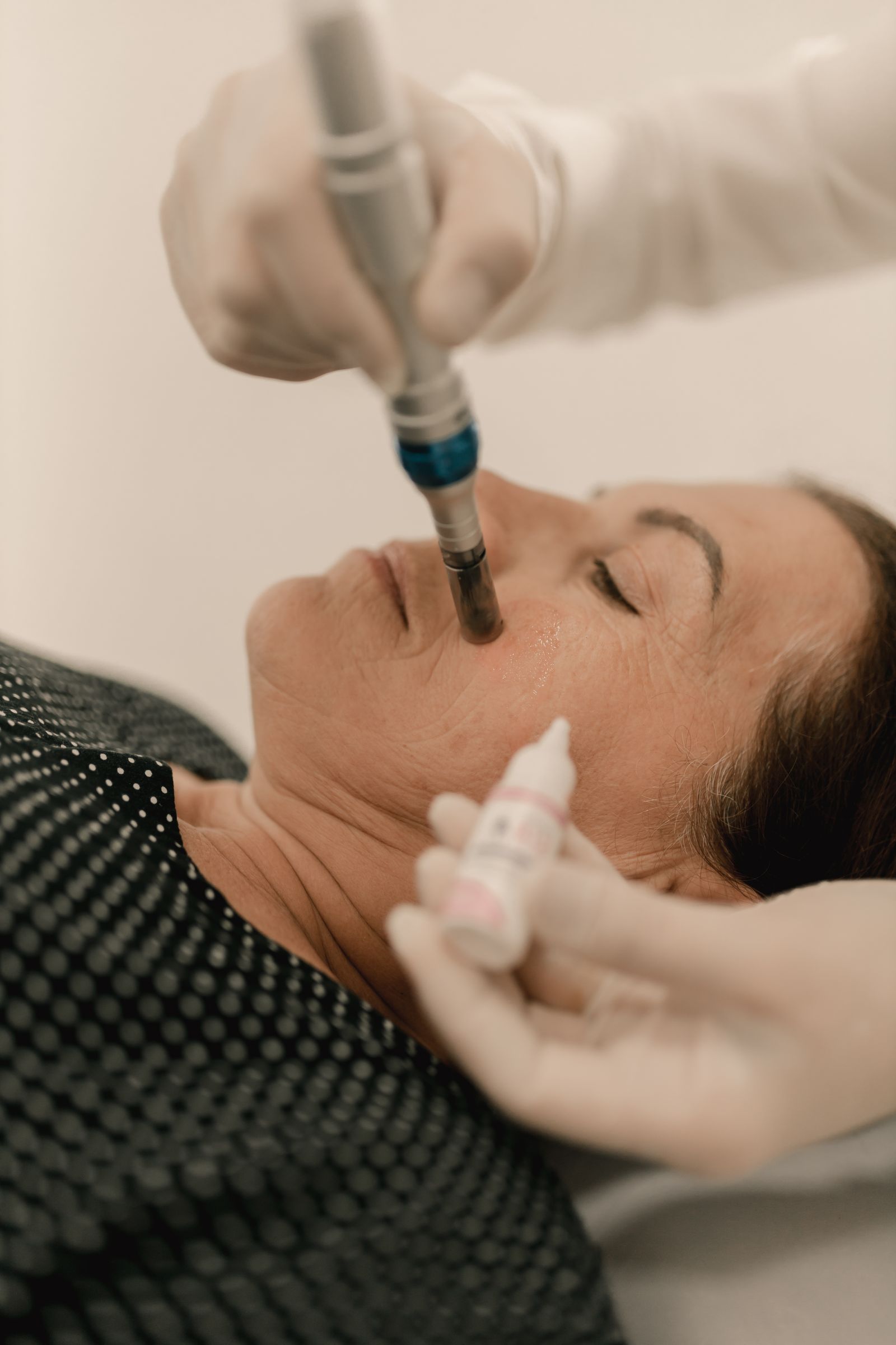 A skin treatment in progress in the clinic room
